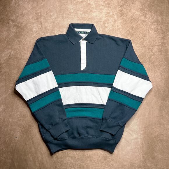 AZ SPort Vintage 90s Striped Rugby Sweatshirt Blue Long Sleeve Men's M Retro - Picture 1 of 6